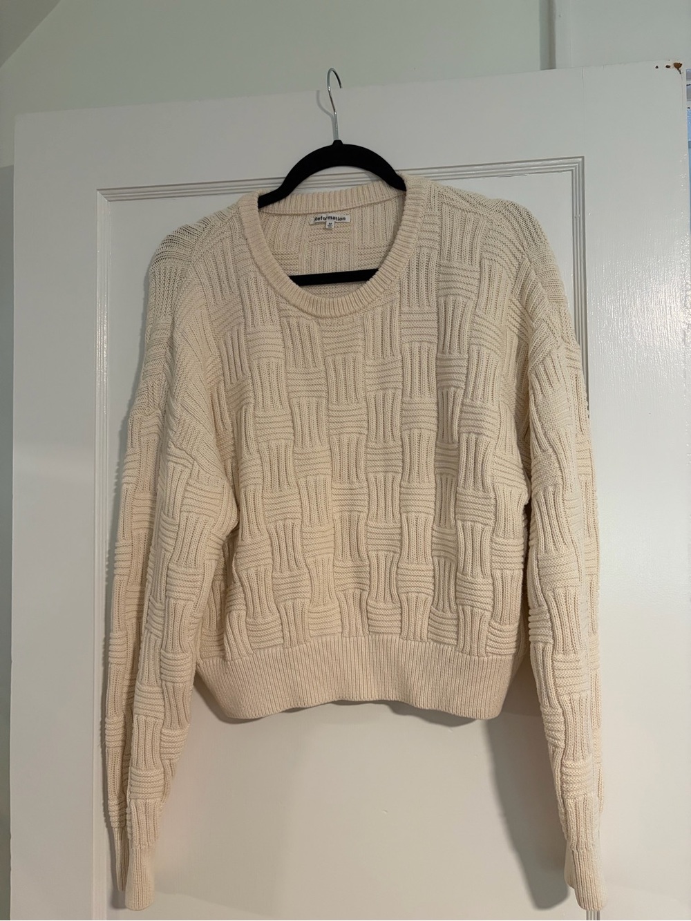 Reformation Cream Croppee Textured Knit Sweater Size M
